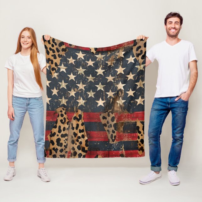 Rustic American Flag Leopard Print (3) Fleecedecke (Beispiel)