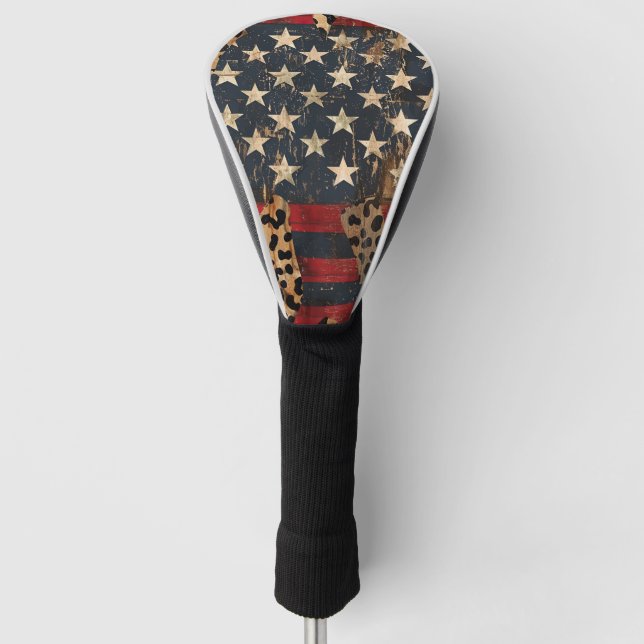Rustic American Flag Leopard Print (3) Golf Headcover (Vorderseite)