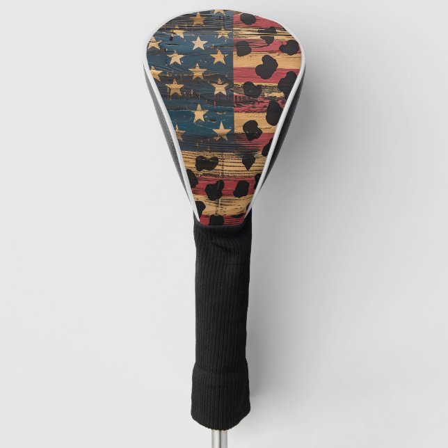 Rustic American Flag Leopard Print (4) Golf Headcover (Vorderseite)