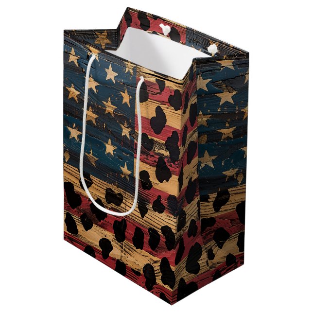 Rustic American Flag Leopard Print (4) Mittlere Geschenktüte (Vorderseite Schrägansicht)