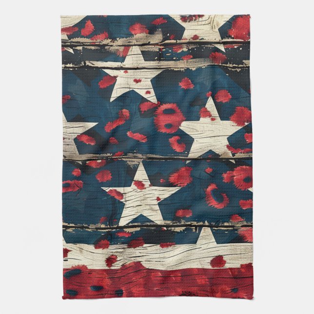 Rustic American Flag Leopard Print (5) Geschirrtuch (Vertikal)