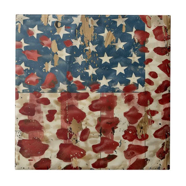 Rustic American Flag Leopard Print (6) Fliese (Vorderseite)
