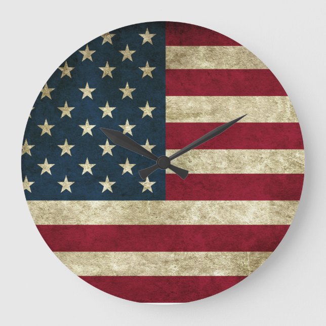 Rustic American Flag styled clock Große Wanduhr (Vorderseite)