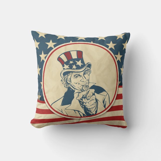 Rustic Americana Uncle Sam Patriotic Kissen (Vorderseite)