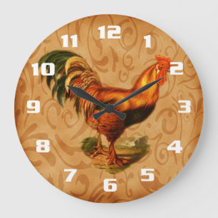 Rustic and Vintage Country Rooster Kitchen Große Wanduhr
