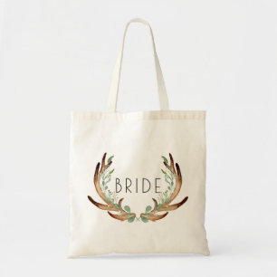Rustic Antler and Greenery Watercolor Bride Tragetasche