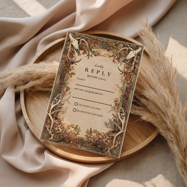 Rustic Antler Autumn Wedding RSVP Karte (Von Creator hochgeladen)