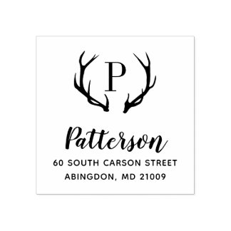 Rustic Antler Monogram Address Briefmarke Gummistempel