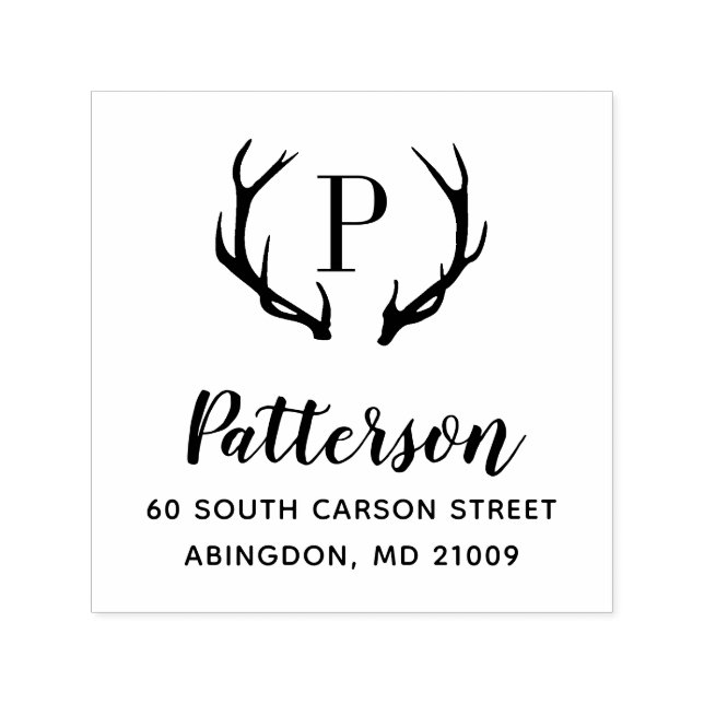 Rustic Antler Monogram Address Briefmarke Permastempel (Design)
