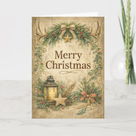 Rustic Antler Wreath Merry Christmas Feiertagskarte