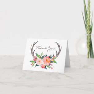 Rustic Antlers Boho Floral Vielen Dank Dankeskarte