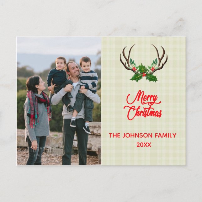 Rustic Antlers Christmas Feiertagspostkarte (Vorderseite)