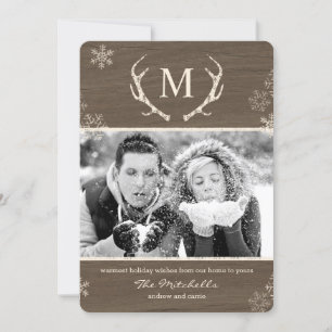 Rustic Antlers Holiday Foto Card Weihnachtskarte Feiertagskarte