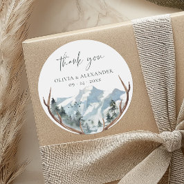 Rustic Antlers Mountain Wedding Vielen Dank Runder Aufkleber