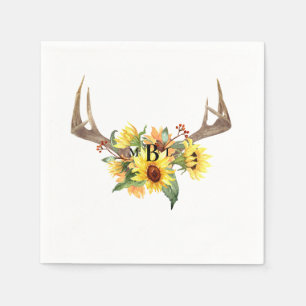 Rustic Antlers Sonnenblume Monogram Wedding Cockta Serviette
