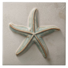 Rustic Aqua and Sand Starfish Coastal Relief Fliese