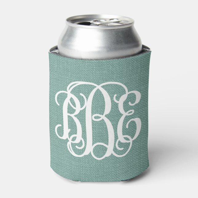Rustic Aqua Preppy Script Monogram Dosenkühler (Kanne Vorderseite)