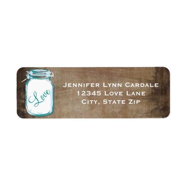 Rustic Aquamarin Brown Mason Jar Wedding Address L (Vorne)