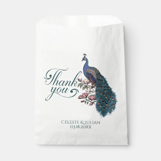 Rustic Aquamarin Peacock Vielen Dank Geschenktütchen (Vorderseite)