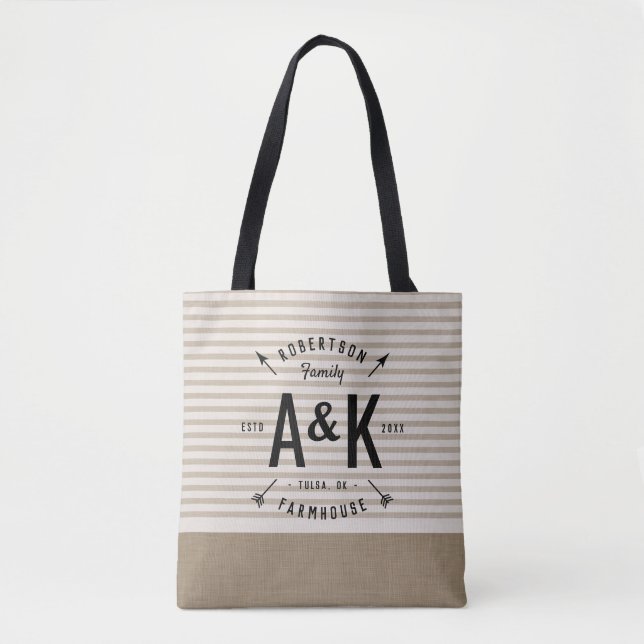 Rustic Arrow Familienmonogramm-Tasche (Vorderseite)