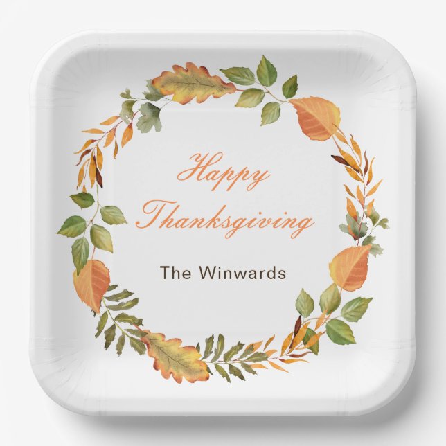 Rustic Autumn Fall Leaves Square Thanksgiving  Pappteller (Vorderseite)