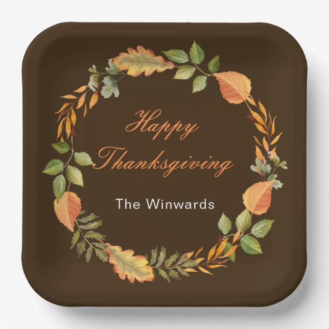 Rustic Autumn Fall Leaves Square Thanksgiving  Pappteller (Vorderseite)