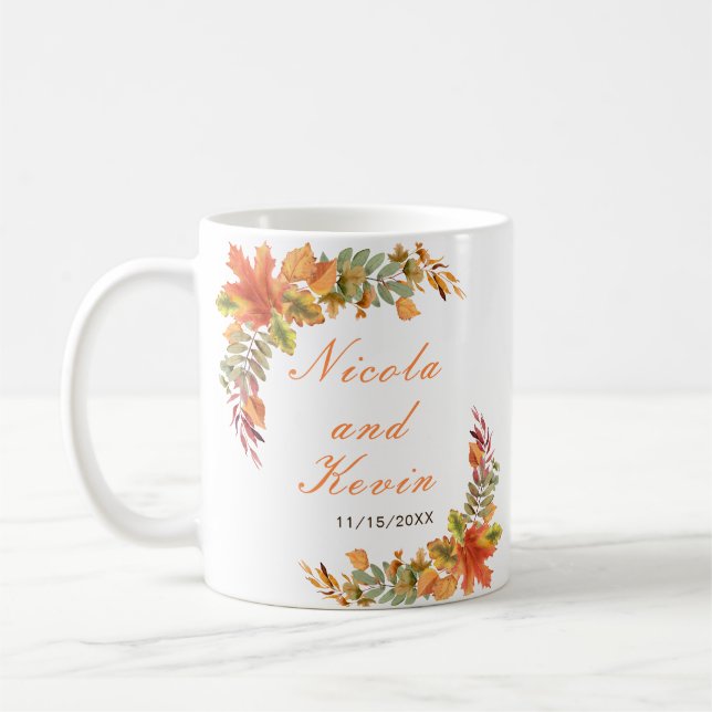 Rustic Autumn Fall Leaves Wedding Kaffeetasse (Links)