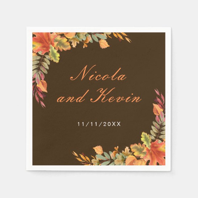 Rustic Autumn Fall Leaves Wedding Thank You Serviette (Vorderseite)