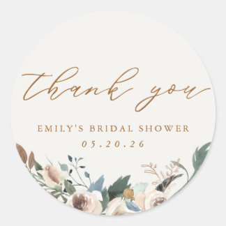 Rustic Autumn Floral Bridal Shower Favor Runder Aufkleber