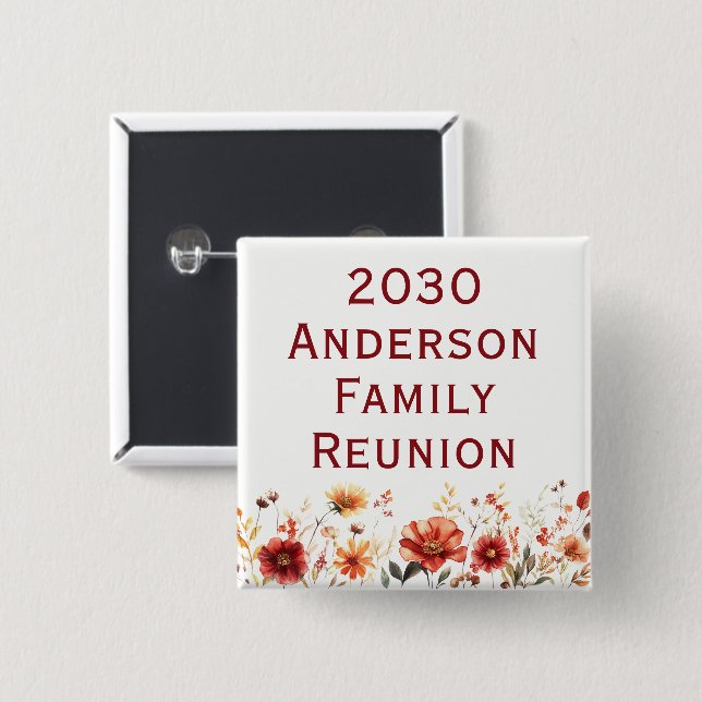 Rustic Autumn Floral Custom Family Reunion Square Button (Vorne & Hinten)