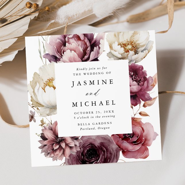 Rustic Autumn Floral Frame Square Wedding Einladung (Von Creator hochgeladen)