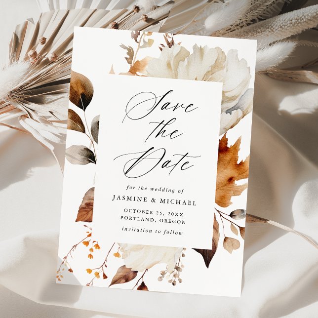 Rustic Autumn Floral Frame Wedding Save The Date (Von Creator hochgeladen)