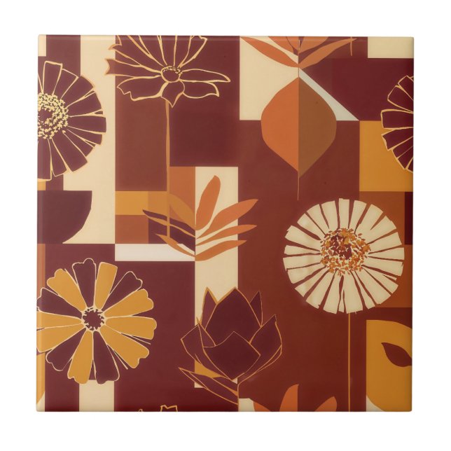 Rustic Autumn Floral Geometric Pattern (6) Fliese (Vorderseite)