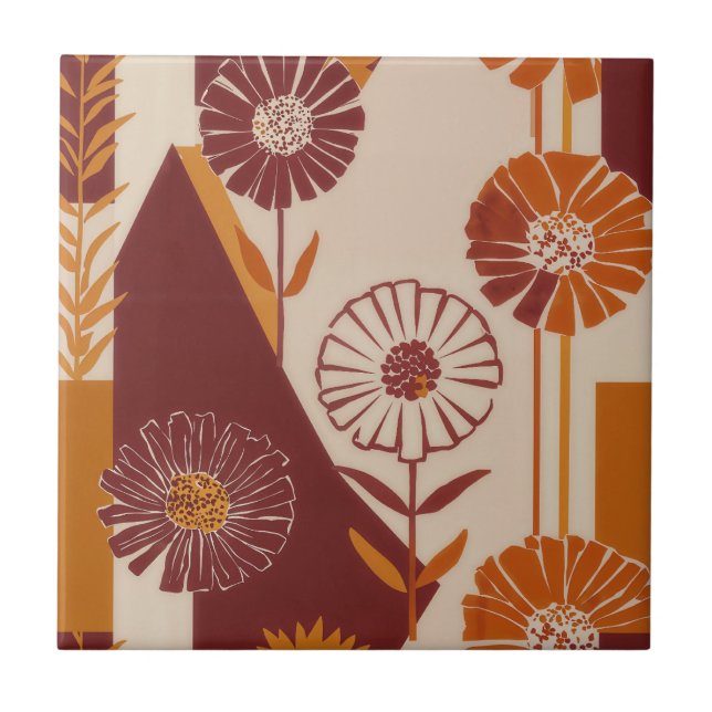 Rustic Autumn Floral Geometric Pattern (8) Fliese (Vorderseite)
