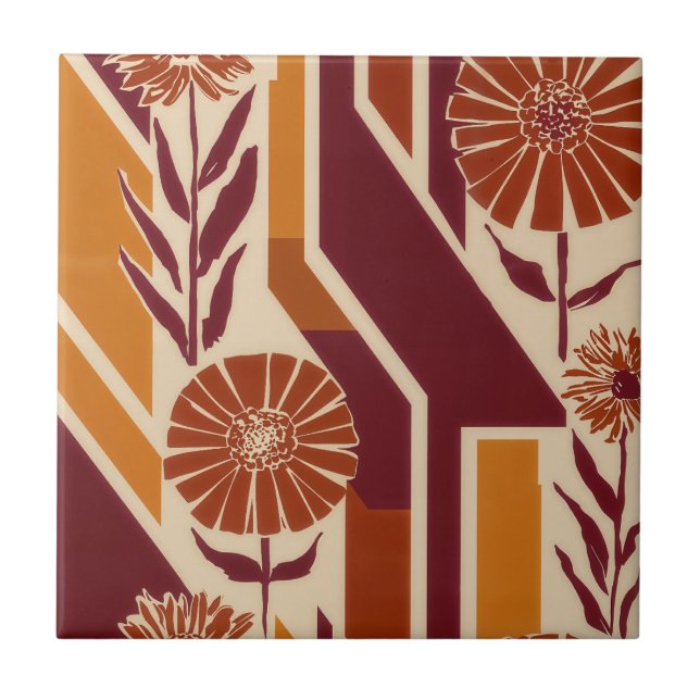 Rustic Autumn Floral Geometric Pattern (9) Fliese (Vorderseite)