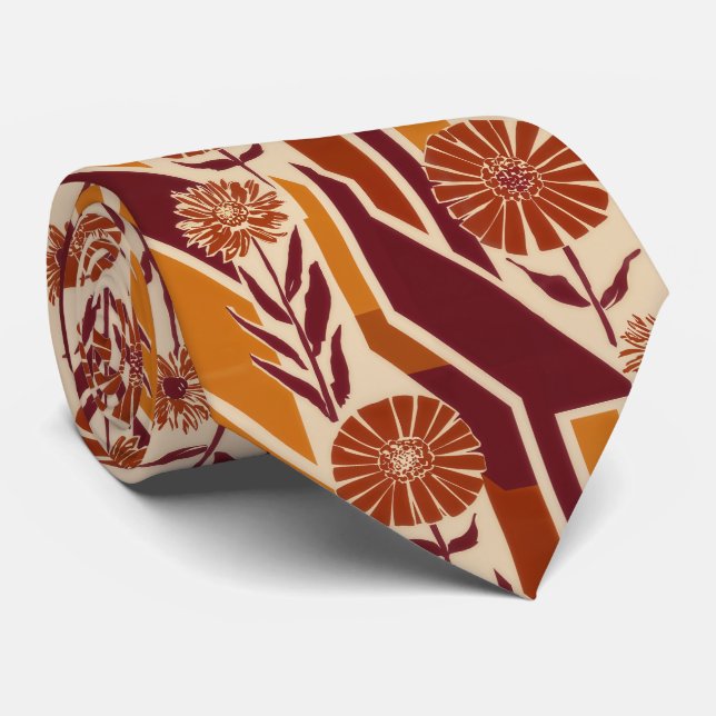 Rustic Autumn Floral Geometric Pattern (9) Krawatte (Gerollt)