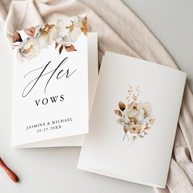 Rustic Autumn Floral Her Wedding Vows Card Karte (Front and back views of the Rustic Autumn Floral "her" vow book.)