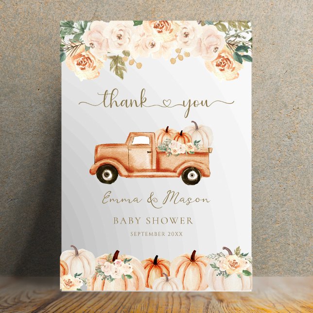Rustic Autumn Floral Pumpkin Truck Dankeskarte (Von Creator hochgeladen)