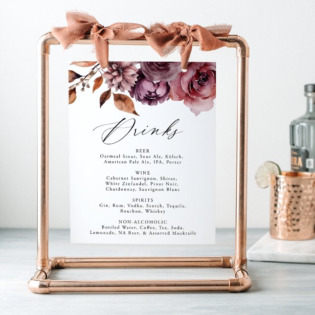 Rustic Autumn Floral Wedding Drink Menu Sign Poster (Von Creator hochgeladen)