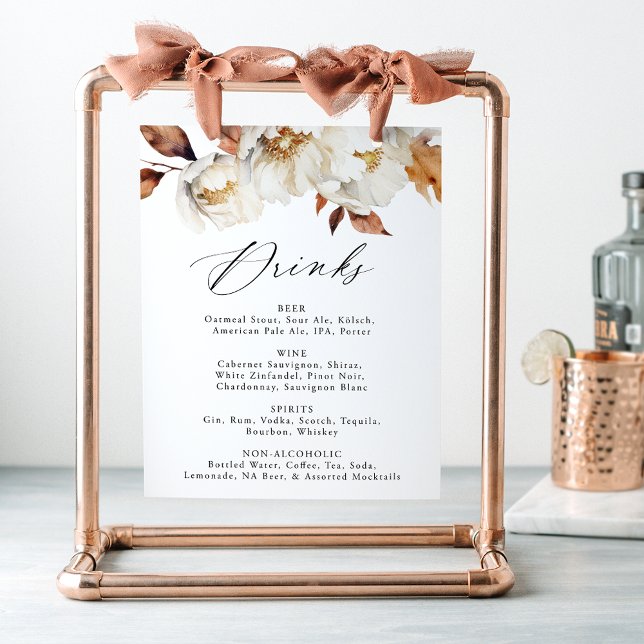 Rustic Autumn Floral Wedding Drink Menu Sign Poster (Von Creator hochgeladen)