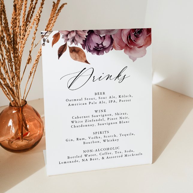 Rustic Autumn Floral Wedding Drink Menu Sockelschild (Von Creator hochgeladen)