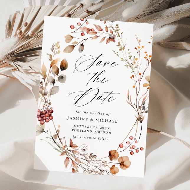 Rustic Autumn Floral Wreath Wedding Save The Date (Von Creator hochgeladen)