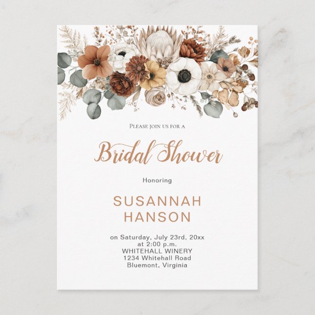 Rustic Autumn Flowers | Bridal Shower Postkarte (Vorderseite)