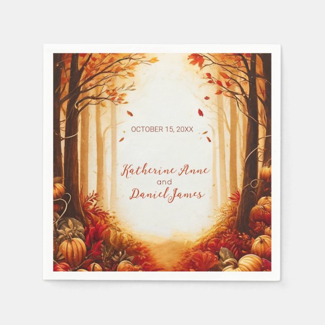 Rustic Autumn Forest Pumpkin Wedding Serviette (Vorderseite)