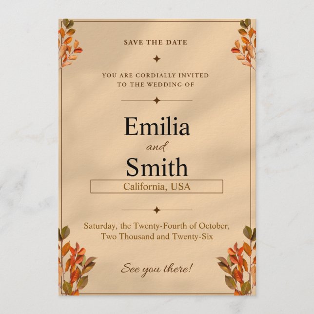 Rustic Autumn Leaves Save the Date Card 5x7  Einladung (Vorderseite)