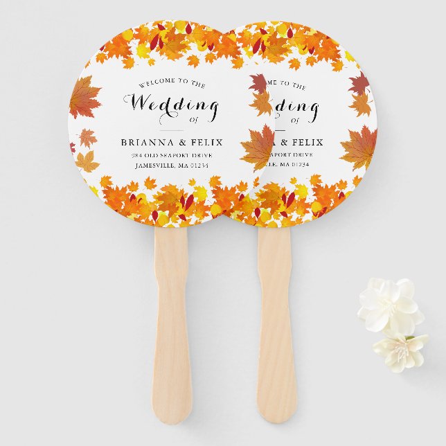 Rustic Autumn Leaves Wedding Fächer (Vorne und Hinten)