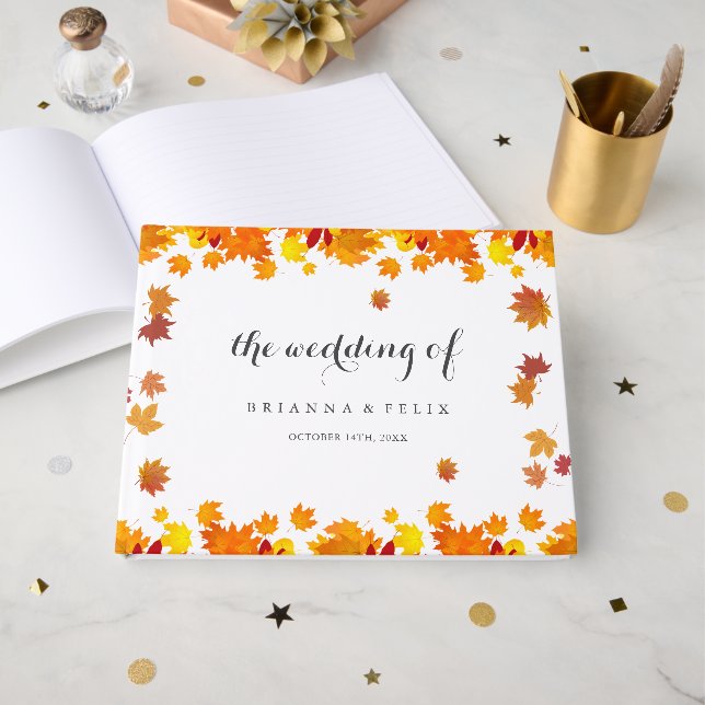 Rustic Autumn Leaves Wedding Gästebuch (Vorderseite Offen)