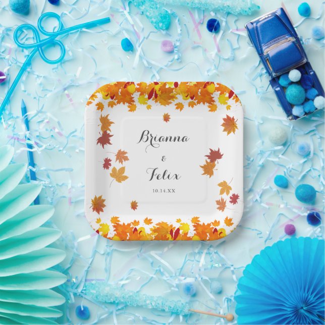 Rustic Autumn Leaves Wedding Pappteller (Party)