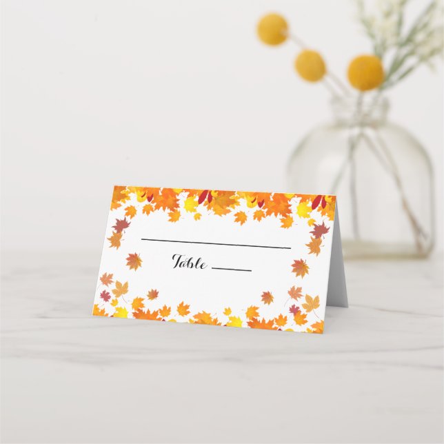 Rustic Autumn Leaves Wedding Platzkarte (Vorderseite)