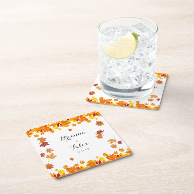 Rustic Autumn Leaves Wedding Rechteckiger Pappuntersetzer (Vor Ort)